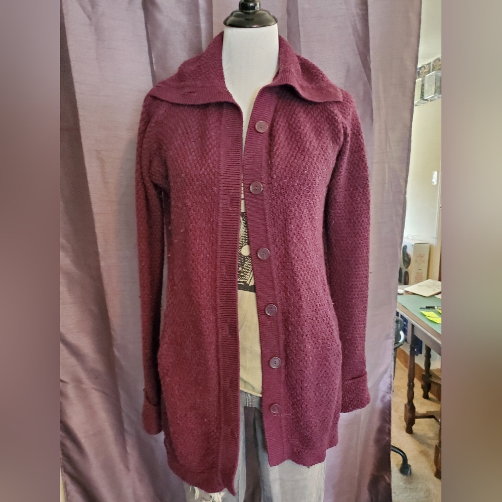 Patagonia purple/eggplant cozy cardigan sweater